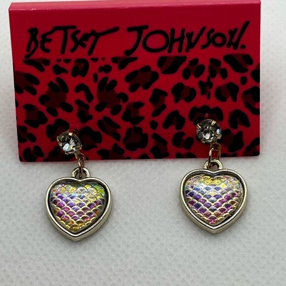 EARRINGS! Betsey Johnson Mermaid Heart Drop Jewel Earrings BNWT - Picture 3 of 4